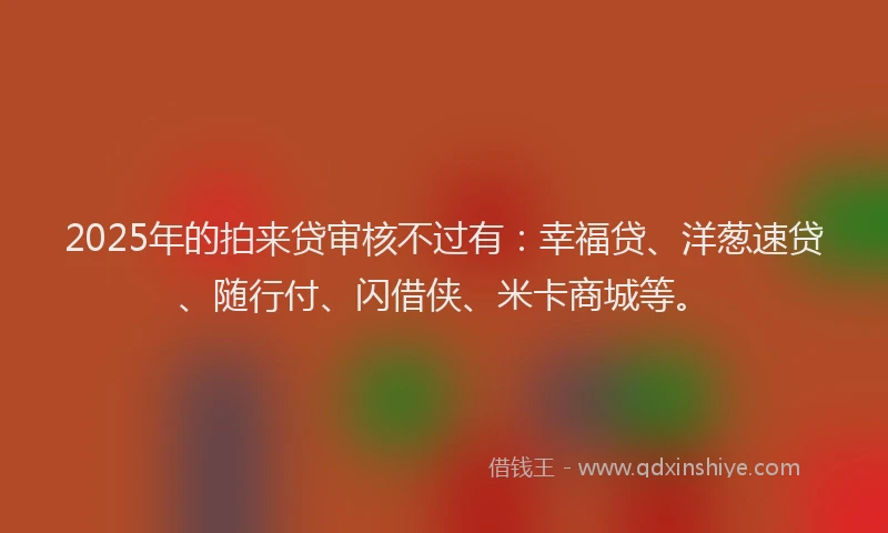 2025年的拍来贷审核不过有：幸福贷、洋葱速贷、随行付、闪借侠、米卡商城等。