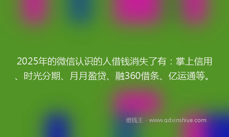 2025年的微信认识的人借钱消失了有：掌上信用、时光分期、月月盈贷、融360借条、亿运通等。