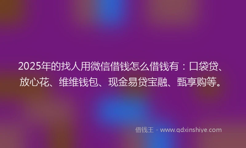 2025年的找人用微信借钱怎么借钱有：口袋贷、放心花、维维钱包、现金易贷宝融、甄享购等。