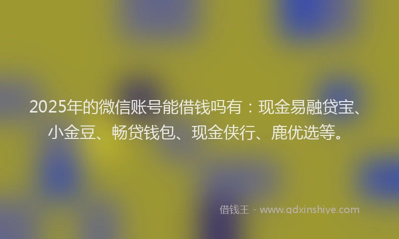 2025年的微信账号能借钱吗有：现金易融贷宝、小金豆、畅贷钱包、现金侠行、鹿优选等。