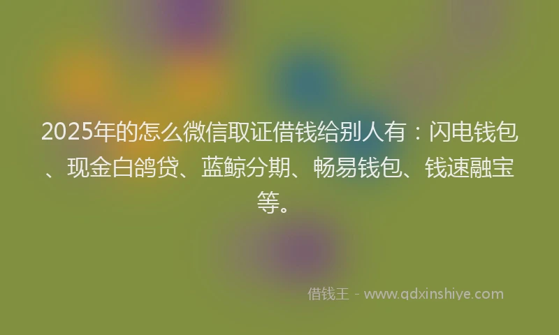 2025年的怎么微信取证借钱给别人有：闪电钱包、现金白鸽贷、蓝鲸分期、畅易钱包、钱速融宝等。