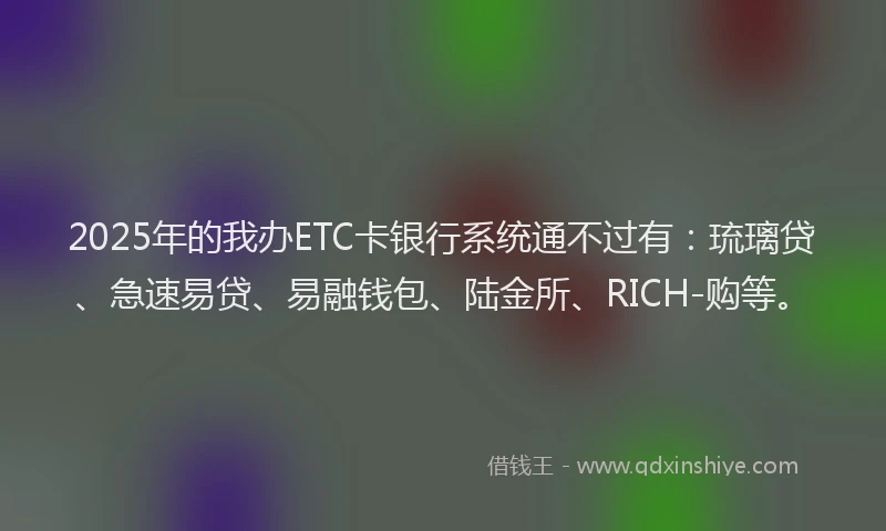 2025年的我办ETC卡银行系统通不过有：琉璃贷、急速易贷、易融钱包、陆金所、RICH-购等。