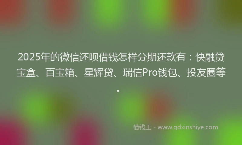 2025年的微信还呗借钱怎样分期还款有：快融贷宝盒、百宝箱、星辉贷、瑞信Pro钱包、投友圈等。