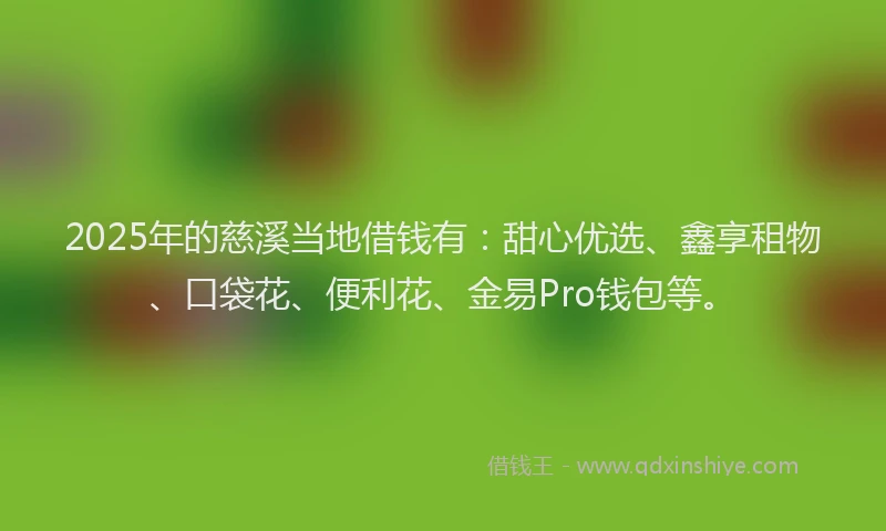 2025年的慈溪当地借钱有：甜心优选、鑫享租物、口袋花、便利花、金易Pro钱包等。