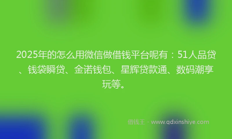 2025年的怎么用微信做借钱平台呢有：51人品贷、钱袋瞬贷、金诺钱包、星辉贷款通、数码潮享玩等。