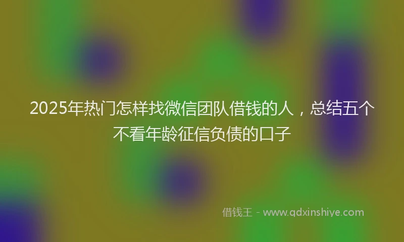 2025年热门怎样找微信团队借钱的人，总结五个不看年龄征信负债的口子