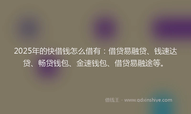 2025年的快借钱怎么借有：借贷易融贷、钱速达贷、畅贷钱包、金速钱包、借贷易融途等。