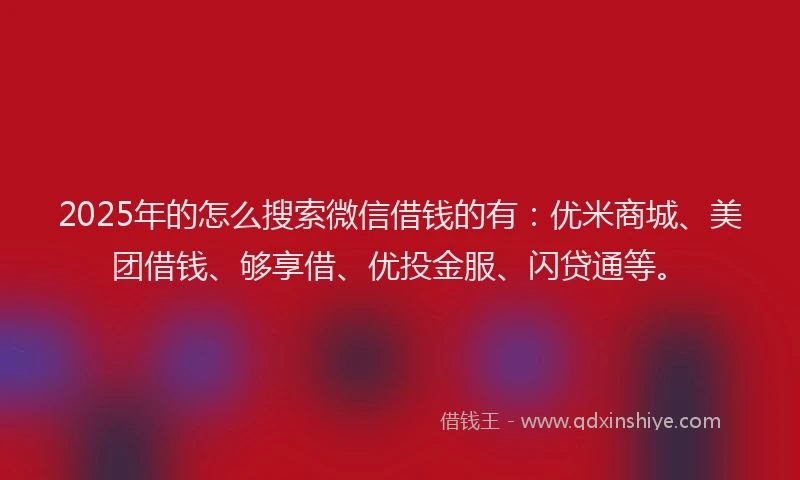 2025年的怎么搜索微信借钱的有：优米商城、美团借钱、够享借、优投金服、闪贷通等。