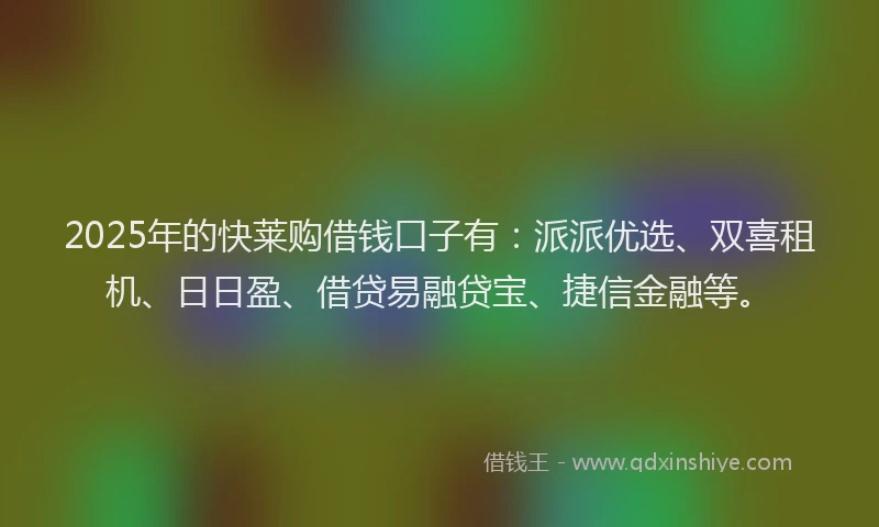 2025年的快莱购借钱口子有：派派优选、双喜租机、日日盈、借贷易融贷宝、捷信金融等。