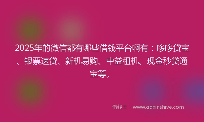 2025年的微信都有哪些借钱平台啊有：哆哆贷宝、银票速贷、新机易购、中益租机、现金秒贷通宝等。