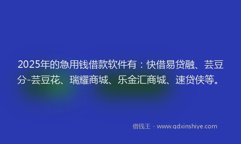 2025年的急用钱借款软件有：快借易贷融、芸豆分-芸豆花、瑞耀商城、乐金汇商城、速贷侠等。