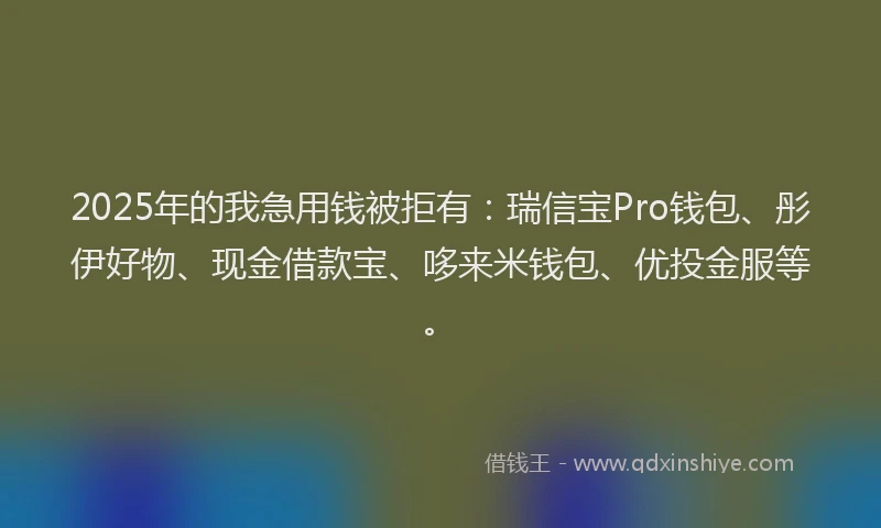 2025年的我急用钱被拒有：瑞信宝Pro钱包、彤伊好物、现金借款宝、哆来米钱包、优投金服等。