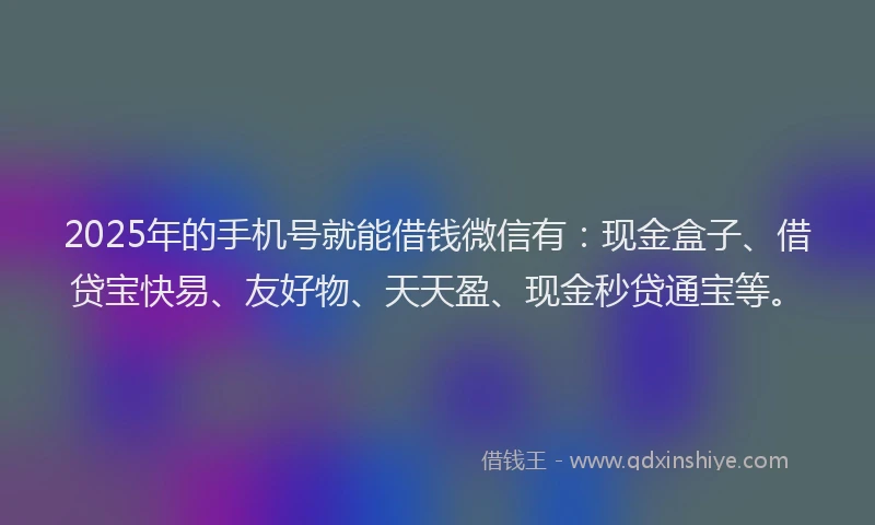 2025年的手机号就能借钱微信有：现金盒子、借贷宝快易、友好物、天天盈、现金秒贷通宝等。