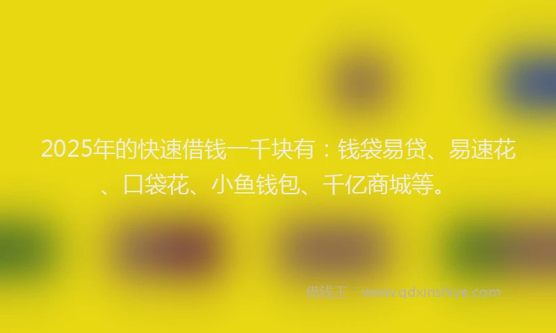 2025年的快速借钱一千块有：钱袋易贷、易速花、口袋花、小鱼钱包、千亿商城等。