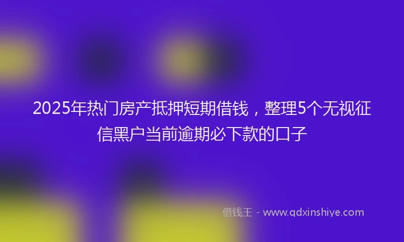 2025年热门房产抵押短期借钱，整理5个无视征信黑户当前逾期必下款的口子
