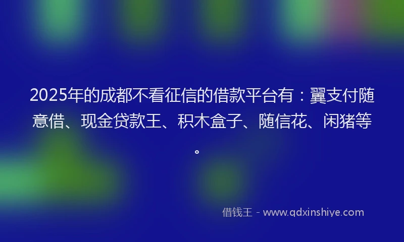 2025年的成都不看征信的借款平台有：翼支付随意借、现金贷款王、积木盒子、随信花、闲猪等。