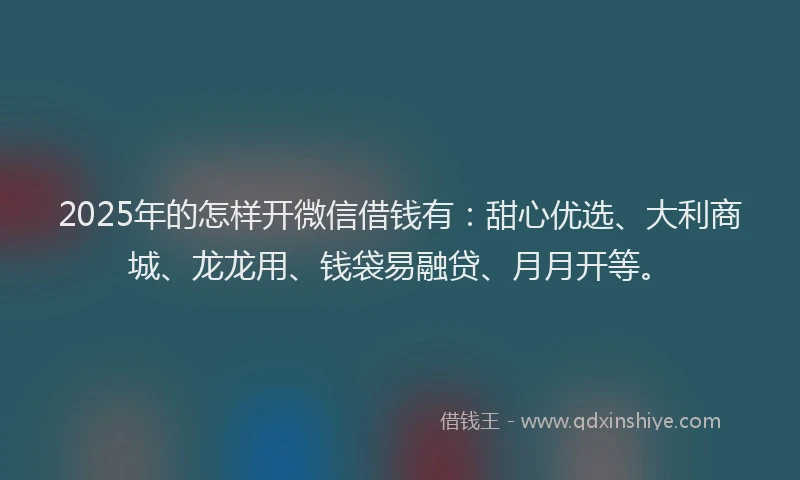 2025年的怎样开微信借钱有：甜心优选、大利商城、龙龙用、钱袋易融贷、月月开等。