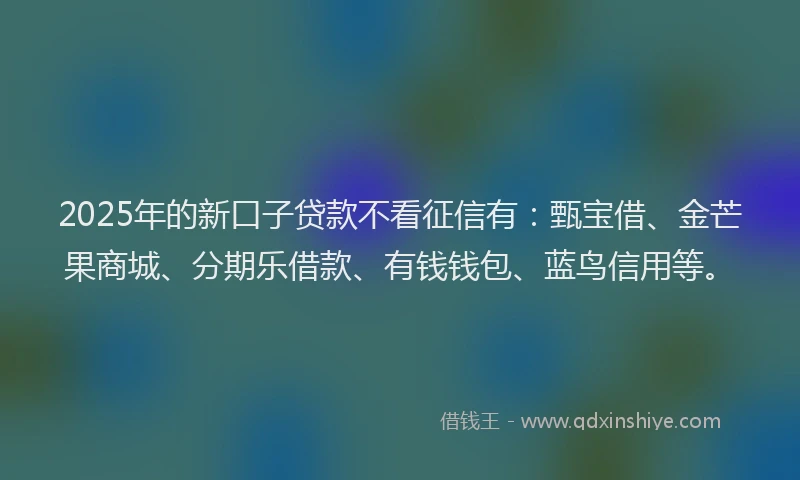 2025年的新口子贷款不看征信有：甄宝借、金芒果商城、分期乐借款、有钱钱包、蓝鸟信用等。