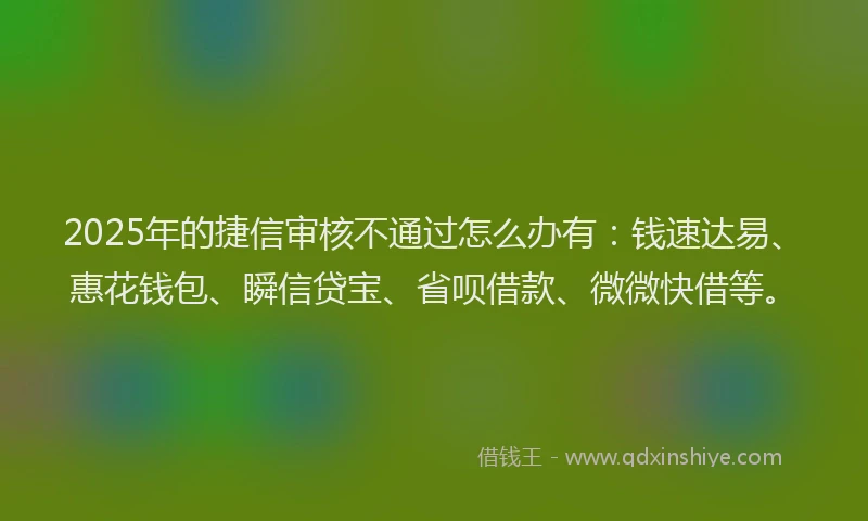 2025年的捷信审核不通过怎么办有：钱速达易、惠花钱包、瞬信贷宝、省呗借款、微微快借等。