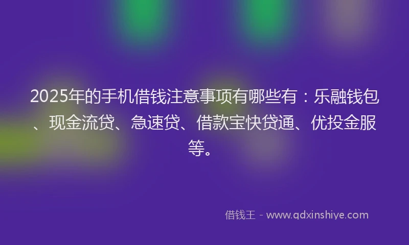 2025年的手机借钱注意事项有哪些有：乐融钱包、现金流贷、急速贷、借款宝快贷通、优投金服等。