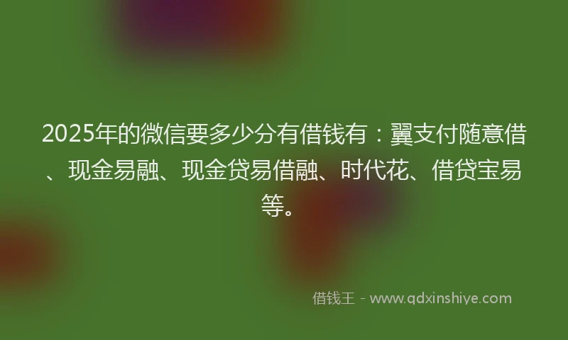 2025年的微信要多少分有借钱有：翼支付随意借、现金易融、现金贷易借融、时代花、借贷宝易等。