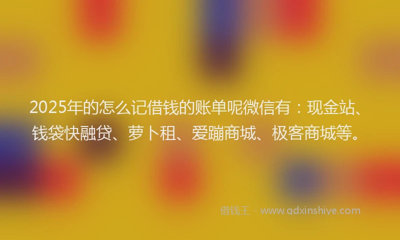 2025年的怎么记借钱的账单呢微信有：现金站、钱袋快融贷、萝卜租、爱蹦商城、极客商城等。