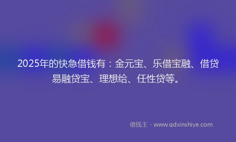 2025年的快急借钱有：金元宝、乐借宝融、借贷易融贷宝、理想给、任性贷等。
