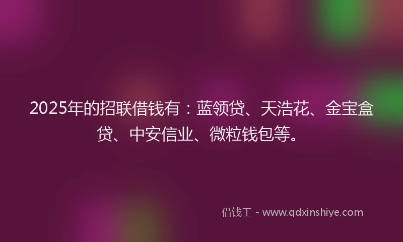 2025年的招联借钱有：蓝领贷、天浩花、金宝盒贷、中安信业、微粒钱包等。