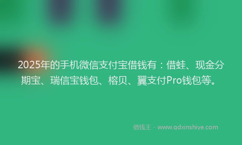 2025年的手机微信支付宝借钱有：借蛙、现金分期宝、瑞信宝钱包、榕贝、翼支付Pro钱包等。