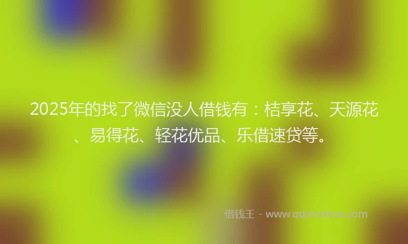 2025年的找了微信没人借钱有：桔享花、天源花、易得花、轻花优品、乐借速贷等。
