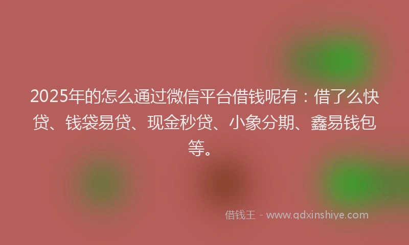 2025年的怎么通过微信平台借钱呢有：借了么快贷、钱袋易贷、现金秒贷、小象分期、鑫易钱包等。