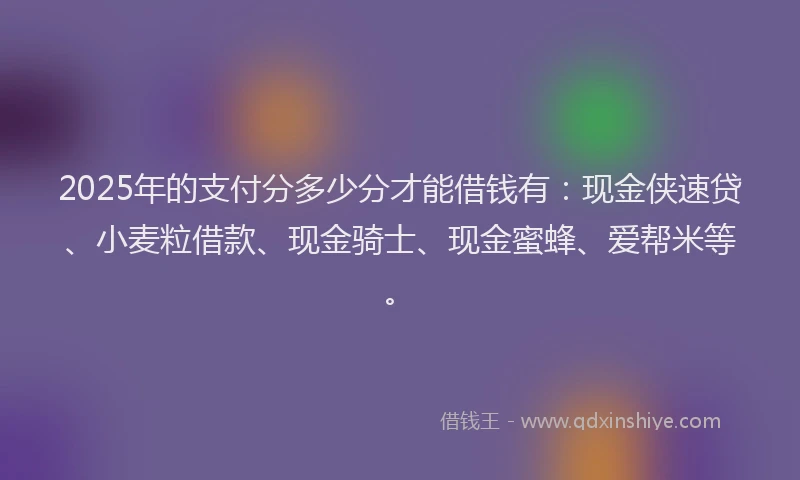 2025年的支付分多少分才能借钱有：现金侠速贷、小麦粒借款、现金骑士、现金蜜蜂、爱帮米等。