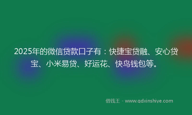 2025年的微信贷款口子有：快捷宝贷融、安心贷宝、小米易贷、好运花、快鸟钱包等。
