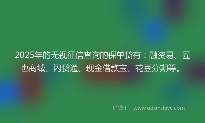 2025年的无视征信查询的保单贷有：融资易、匠也商城、闪贷通、现金借款宝、花豆分期等。