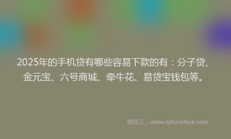 2025年的手机贷有哪些容易下款的有：分子贷、金元宝、六号商城、牵牛花、易贷宝钱包等。