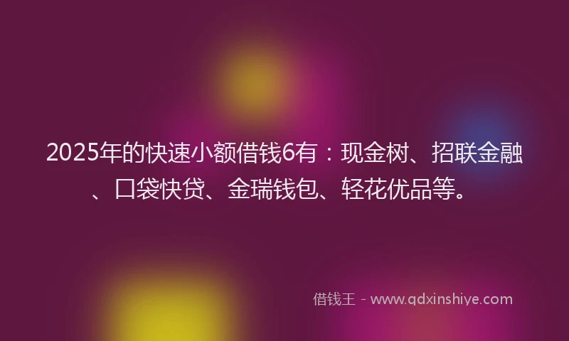 2025年的快速小额借钱6有：现金树、招联金融、口袋快贷、金瑞钱包、轻花优品等。