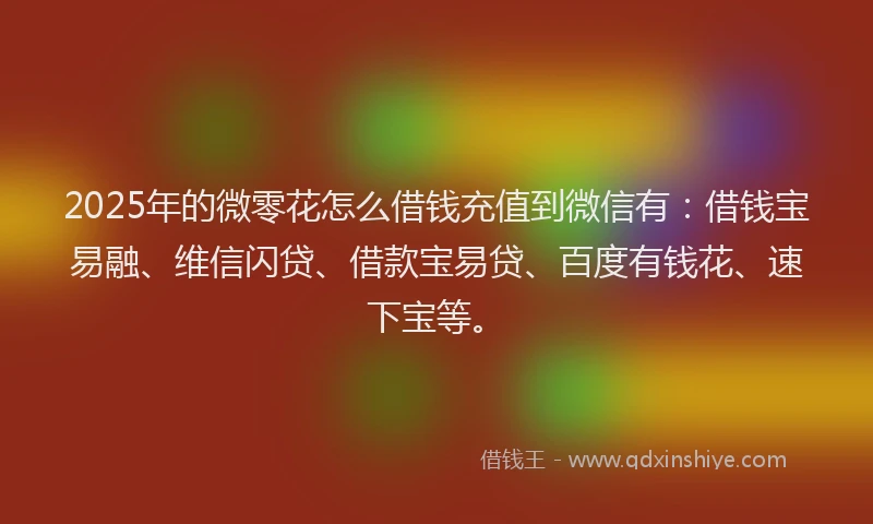 2025年的微零花怎么借钱充值到微信有：借钱宝易融、维信闪贷、借款宝易贷、百度有钱花、速下宝等。