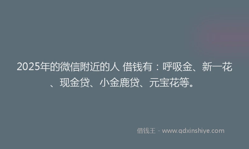 2025年的微信附近的人 借钱有：呼吸金、新一花、现金贷、小金鹿贷、元宝花等。