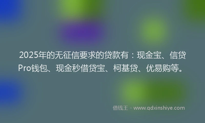 2025年的无征信要求的贷款有：现金宝、信贷Pro钱包、现金秒借贷宝、柯基贷、优易购等。