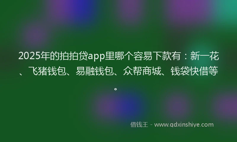 2025年的拍拍贷app里哪个容易下款有：新一花、飞猪钱包、易融钱包、众帮商城、钱袋快借等。