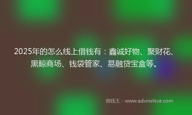 2025年的怎么线上借钱有：鑫诚好物、聚财花、黑鲸商场、钱袋管家、易融贷宝盒等。