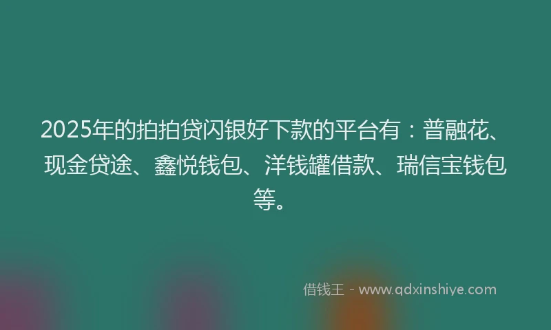 2025年的拍拍贷闪银好下款的平台有：普融花、现金贷途、鑫悦钱包、洋钱罐借款、瑞信宝钱包等。