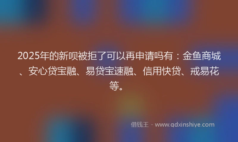 2025年的新呗被拒了可以再申请吗有：金鱼商城、安心贷宝融、易贷宝速融、信用快贷、戒易花等。