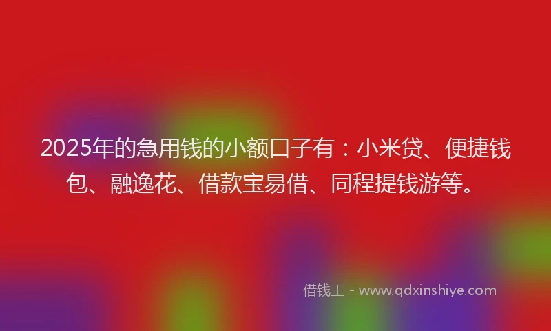 2025年的急用钱的小额口子有：小米贷、便捷钱包、融逸花、借款宝易借、同程提钱游等。