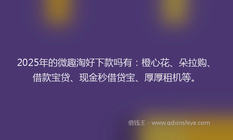 2025年的微趣淘好下款吗有：橙心花、朵拉购、借款宝贷、现金秒借贷宝、厚厚租机等。