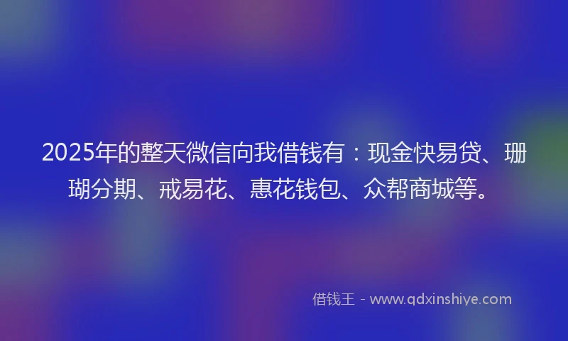 2025年的整天微信向我借钱有：现金快易贷、珊瑚分期、戒易花、惠花钱包、众帮商城等。