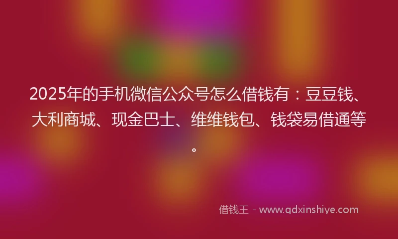 2025年的手机微信公众号怎么借钱有：豆豆钱、大利商城、现金巴士、维维钱包、钱袋易借通等。