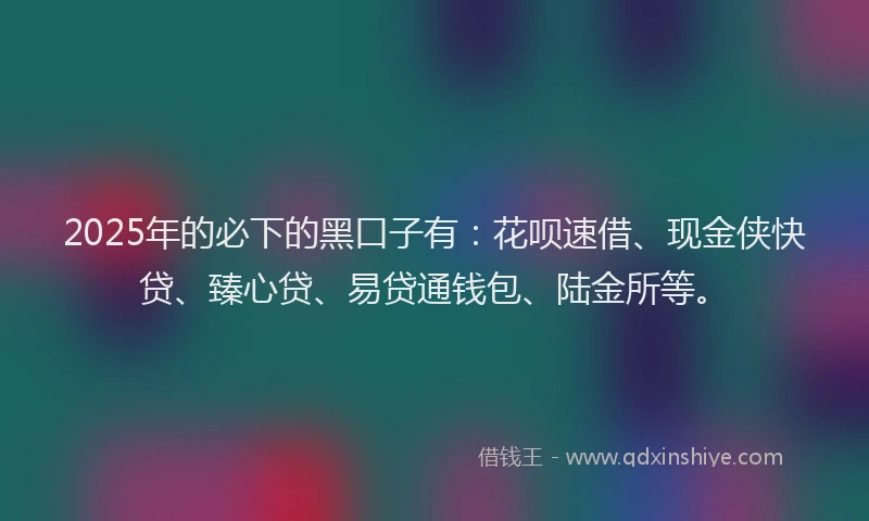 2025年的必下的黑口子有：花呗速借、现金侠快贷、臻心贷、易贷通钱包、陆金所等。