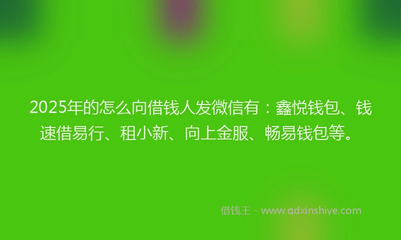 2025年的怎么向借钱人发微信有：鑫悦钱包、钱速借易行、租小新、向上金服、畅易钱包等。