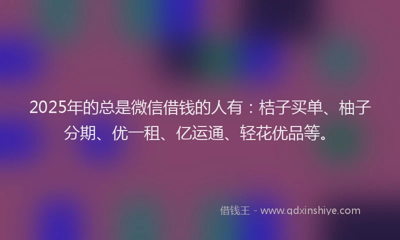 2025年的总是微信借钱的人有：桔子买单、柚子分期、优一租、亿运通、轻花优品等。